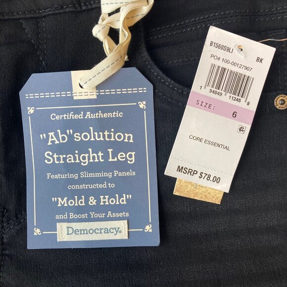 Democracy Ab Solution Straight Leg Mid Rise Jeans Women's 6 Black NWT - Picture 2 of 7